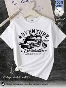 FASHIOGIRL Short Sleeve T-Shirt With Round Neck, Black And White Lip Print, Casual Minimalist Urban Style, Loose Fit For Women, Cotton Blend, Summer - 白色1 - 查看 7