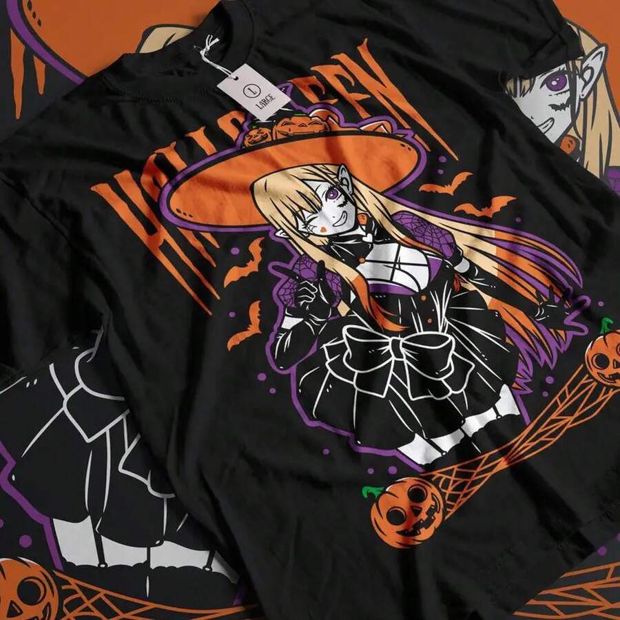Camiseta de anime My Cosplay Darling, camiseta con estampado de manga M1ARIN Waifu, top de algodón holgado de verano para hombres y mujeres, camiseta unisex de algodón grueso de 220 g, suave y transpirable con excelente elasticidad, agradable para la piel y cómoda para usar todo el día. Diseño clásico y casual fácil de combinar, ideal para salidas diarias, ropa urbana, deportes, citas y reuniones informales durante todo el año. - Negro - Ver 1