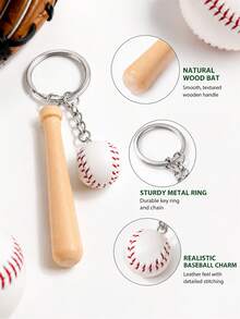 3pcs Mini Wooden Baseball Bat & Ball Keychain, Sports Themed Keychain, Mini Sports Keychain, Backpack/Bag Pendant, Gift For Baseball Fans, Sports Team Members/Fans - Baseball Keychain - View 5