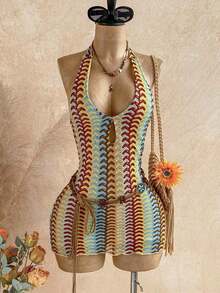 Vestido mini casual para vacaciones, boda en la playa, graduación, brunch, Día de San Patricio, vacaciones de primavera, Pascua, festival de música, elegante bohemio, tropical elegante sin tirantes, hombros descubiertos, espalda descubierta para of - Multicolor 4 - Ver 8