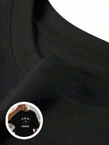 1 Beautiful Women's Blouse, Women's Clothing Sets, 180G Black And White T-Shirt With JAJA ME MARIE Print, High Quality, Printed, Round Neck, Basic Loose Fit, Breathable, Machine Washable, Comfortable Size S~3XL, Casual Daily Essential For Summer Sports. Lightweight And Breathable - 黑色 - 查看 5