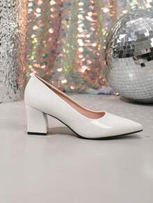 Talons hauts de style haut de gamme, élégants et sexy, légers avec bout pointu et talons épais, talon avec rail de guidage, parfaitement assorti pour le port en extérieur, au bureau ou pour une tenue de cérémonie - Blanc - Voir 3