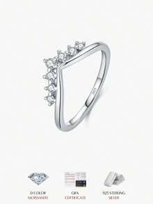 Nhẫn Moissanite và Kim cương nhân tạo MODIAN lấp lánh, bạc Sterling 925, kiểu dáng vương miện, có thể xếp chồng lên nhau, dành cho nữ, trang sức cao cấp dự tiệc. - Bạc - Xem 1