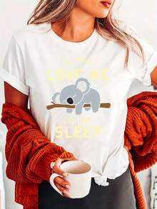 Playera de cuello redondo con estampado de koala, blusa casual de manga corta para verano y primavera, ropa de mujer - [Blanco] - Ver 1