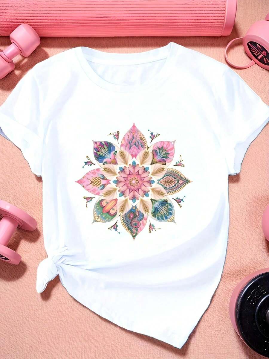 Soft 100% Cotton Oversize Short Sleeve Women's T-Shirt, Round Neck, Suitable For All Seasons, Breathable Cotton T-Shirt, Matches Everything, Cool. - 白色 - View 1