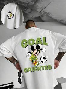 Graphic Football T-Shirt With Mouse, Made Of 100% Heavyweight Cotton, Loose And Oversized Fit, For Men And Women, Urban Sportswear, Summer Top - Vintage Urban Style, Unisex, Cotton, Short Sleeve, Round Neck, Blouses For Women. Casual Blouses For Ladies. - 白色 - 查看 7