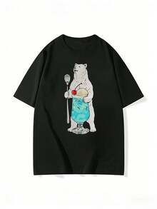 200g 100% Cotton T-Shirt, 2026 Summer Fashion Printed Short-Sleeve T-Shirt, Couple Style, Innerwear, Outerwear, Office Casual Round Neck Short-Sleeve Top - màu đen - Xem 3