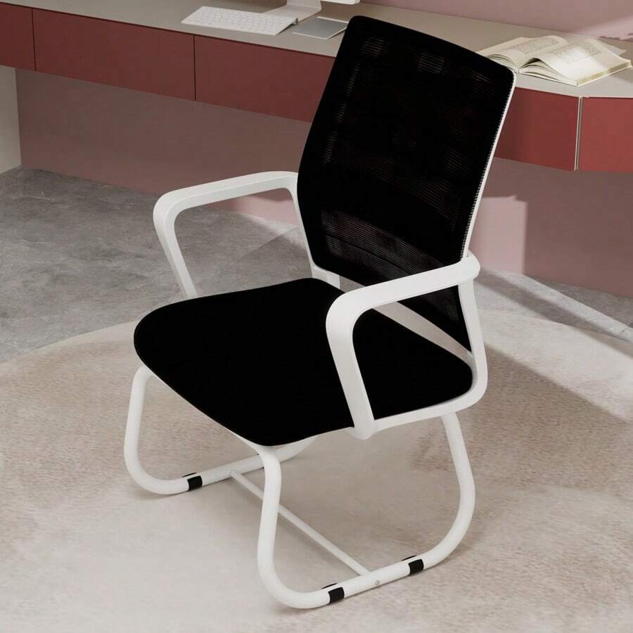 Minimalist Modern Office Chair Metal Frame Soft And Comfortable Home And Office Use Multiple Colors Available - White+Black + Iron + Nylon Mesh + Polyurethane1 - View 1