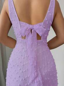 de punto texturizado sin mangas con cuello cuadrado, diseño de lazo en la espalda abierta, elegante vestido ajustado para fiesta - Púrpura malva - Ver 4