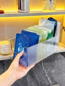 1/2件可堆疊透明塑料化妝收納盒附隔板，透明化妝品面膜收納盒，多格梳妝台收納托盤，適用護膚品、化妝品、口紅，大容量化妝收納盒，衣櫃襪子收納盒 - 無色 - 查看 3