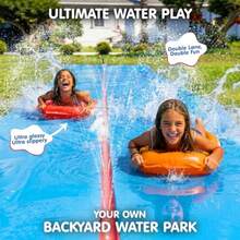 JAMBO Slip Splash y 40 pies con 2 Bodyboards Tobogán acuático para patio trasero y exteriores, juguetes de agua para niños con aspersores Almohadilla de salpicaduras al aire última - Doble carril 40 pies - Ver 3