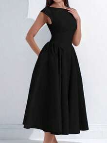 Vestido largo liso sin mangas espalda al descubierto elegante y sensual primavera 2026 - Negro - Ver 4
