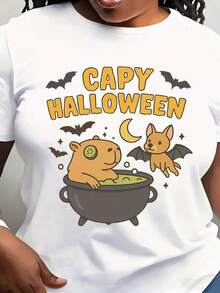 Camiseta Divertida de Capibara para Halloween, Camiseta Retro para Mamá de Perro, Camiseta de Capibara para Mujer, Camiseta Espeluznante, Regalo para Amantes de Perros, Camiseta de Capibara para Halloween - Blanco - Ver 6
