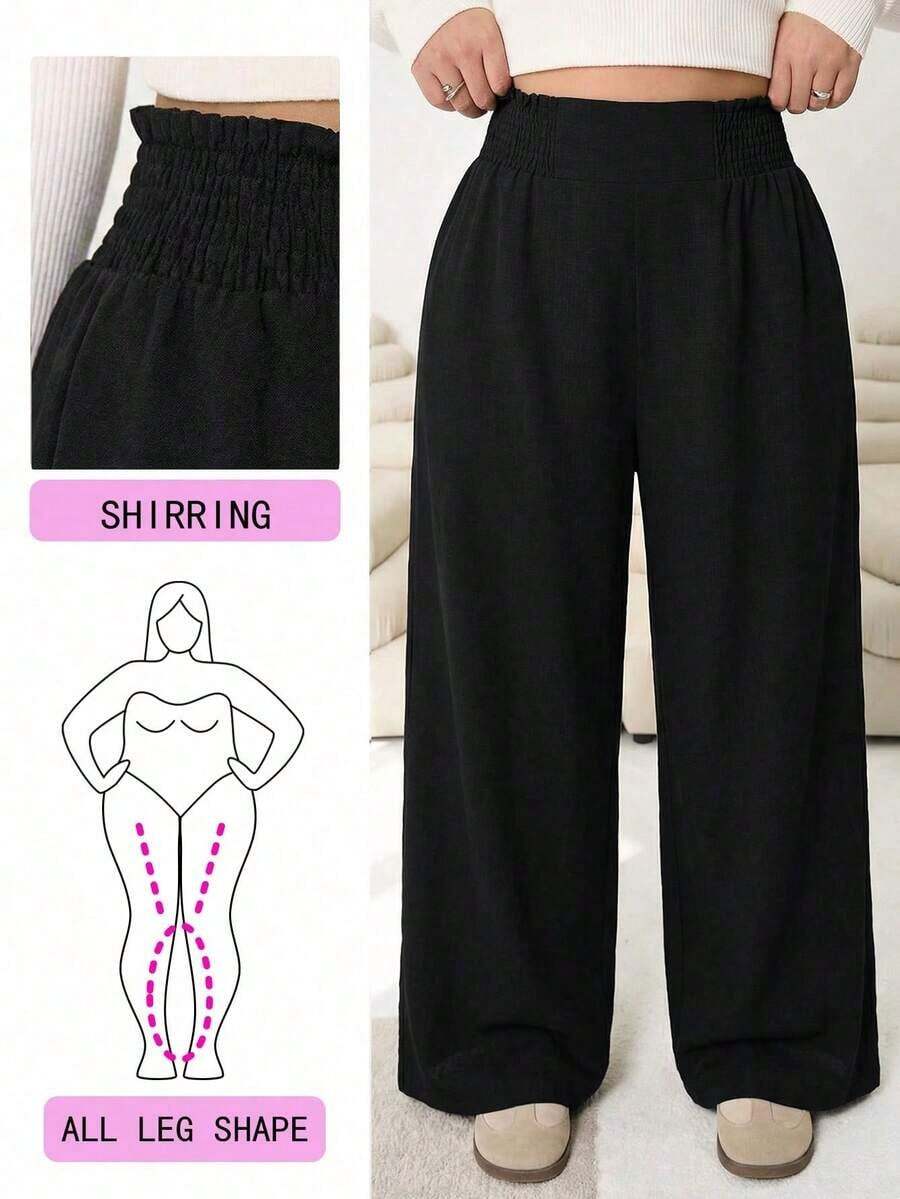 Pantalones casuales nuevos para otoño/invierno 2025, adecuados para salidas, uso diario casual, fiestas, ir al trabajo, volver al colegio, citas, hogar, fiestas de cumpleaños y múltiples ocasiones.Corte relajado, cintura elástica, pierna ancha, - Negro - Ver 1