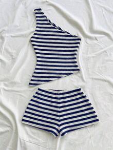 conjunto de verano para mujer, conjunto de vacaciones, conjunto de 2 piezas para uso diario, conjunto de vacaciones en la isla, bohemio, boho, floral romántico, vacaciones, floral - Azul marino - Ver 2