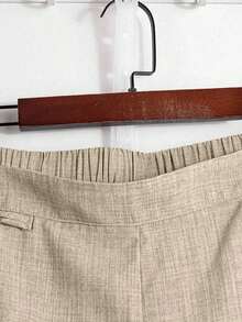 Pantalones cortos de mujer talla grande, casuales, para ir al trabajo o salir, con diseño de abertura redonda, cintura elástica y decoración de nudo chino con botones - Albaricoque - Ver 4