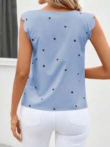 Clasi Camisa de verano sin mangas con patrón en forma de corazón, color rosa, ideal para bodas - Celeste - Ver 2