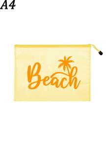 多色時尚網格海灘包，印有「Beach」椰子樹圖案，海灘主題。大容量透明化妝包，尼龍拉鍊盥洗包，輕巧，可存放防曬霜、零食、比基尼和海灘用品。春/夏儲物，適合游泳、海灘、潛水和夏季度假，學生返校，輕巧防曬儲物袋，適合朋友、家人、閨蜜、同學。完美禮物，多種顏色可選 - 彩色 - 查看 15
