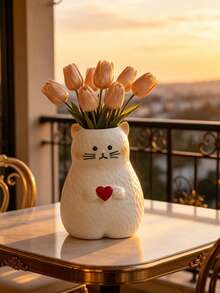 1Pc Heart Cat Resin Vase - 3D Cartoon Pet Shape Flower Vase For Living Room, Valentine's Day Birthday Housewarming Gift | Home Decor, Room Decor, Boho Decor, Desk Decor, Cute Collectible, Unique Gift, Table Centerpiece, Housewarming Gift - New Model - View 6