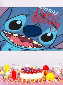 Disney 这款以史迪奇为主题的生日快乐背景横幅，以鲜艳的蓝色为主色调，搭配醒目的粉色字母和热带风情装饰，尽显经典角色形象。采用轻盈抗皱面料，印花清晰锐利，可重复使用。这款背景横幅是主题生日派对、拍照区和蛋糕桌展示的理想之选，为任何庆祝活动增添趣味盎然的怀旧气息。 - 多款 - 查看 10