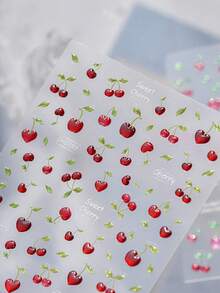 1 Blatt 5D geprägte Sommer Obst Nagel Sticker, Wassermelone Erdbeere Birne Traube selbstklebende Nagel Aufkleber, süße niedliche Nagelkunst Dekorationen - Verschiedenfarbig - Übersicht 7