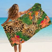 1pc Tropical Leaf & Floral Leopard Print Beach Towel, Suitable For Travel, Outdoor Camping, Beach, Swimming, Beach Vacation - A - View 2