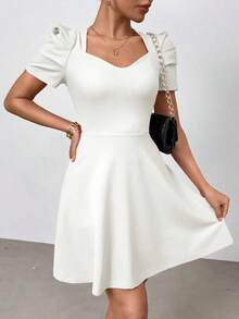 Vestido romántico de manga corta para mujeres para fiestas de verano, vacaciones y el trabajo - Blanco - Ver 6