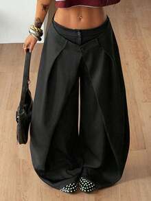 Pantalones casuales de rayas tejidas de color gris oscuro para mujer - Gris - Ver 11
