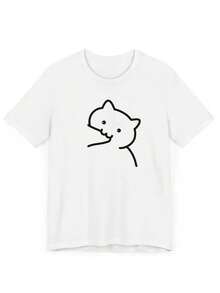 Women's Short-Sleeved T-Shirt, Personalized, New Style Spring/Summer 2026, Elegant And Unique, Feminine, Sexy, With A Simple And Original Cartoon Cat Design, Fun And Cute Style, Comfortable And Skin-Friendly, Casual Everyday Top - Unisex Cotton Short-Sleeved Round Neck T-Shirt, Urban Vintage Style. - 白色 - 查看 7