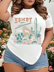 Women's Clothing Western Style Cactus Print T-Shirt For Women - Cute Graphic Cowboy Style T-Shirt With Desert Scene, Perfect For Summer Outings, BBQs And Country Festivals Women's Shirts - 白色 - 查看 6