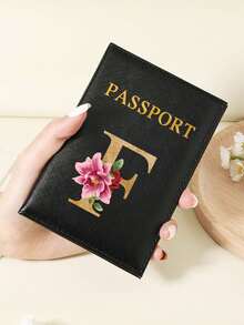 Floral Letter Print Passport Holder Wallet & Card Holder, Slim Travel Purse For Couple, Fits Cards & IDs, Lightweight Portable - Burgundy - View 75