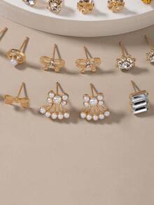 30 Pairs/Set Fashion Earrings Set, Cute Bowknot, Heart, Flower Designs, Minimalist Daily Wear, Suitable For Casual, Vacation, Outing, Dating, Photography, Delicate Earrings, Great Gift For Friends And Holidays - Yellow Gold - View 5