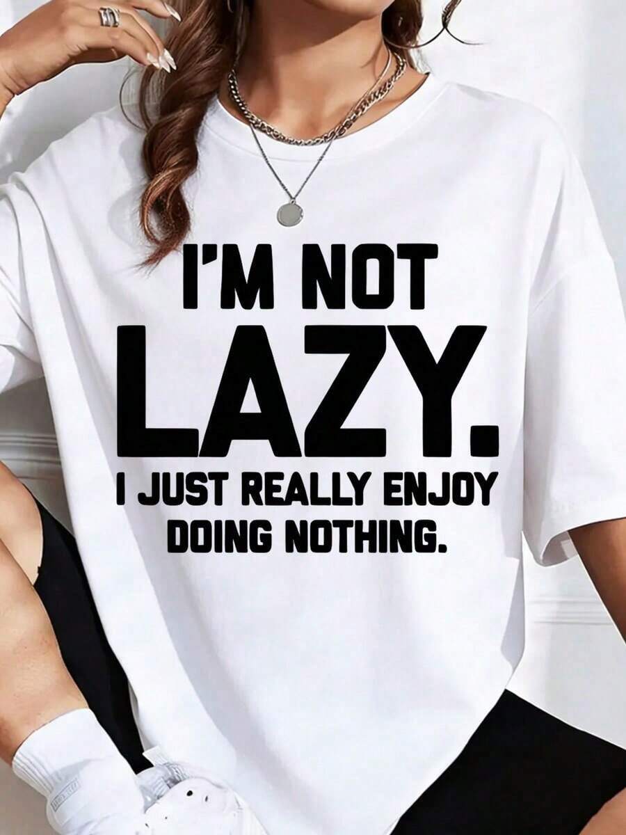 No soy perezosa, simplemente disfruto mucho de no hacer nada. Camiseta gráfica para mujer, estilo casual, de talla, divertida y llamativa, cómoda para el uso diario. una camiseta perfecta para regalar a amigos y familiares en cualquier día festivo u ocasión especial. -Camiseta unisex de algodón, estilo vintage urbano, holgada, de manga corta y cuello redondo. - Blanco - Ver 1