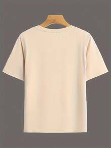 Talla Grande - Camiseta con Estampado Floral, Top Casual de Manga Corta y Cuello Redondo para Primavera/Verano, Ropa de Talla Grande para Mujer - Albaricoque - Ver 2