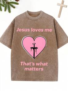 1 camiseta vintage con estampado de cruz de espinas en forma de corazón rosa, 100% algodón puro, lavada, estilo casual y urbano, adecuada para salir, usar en casa, en vacaciones de invierno, y el mejor regalo para familiares y amigos. 180g 100% Algodón - Gris - Ver 10