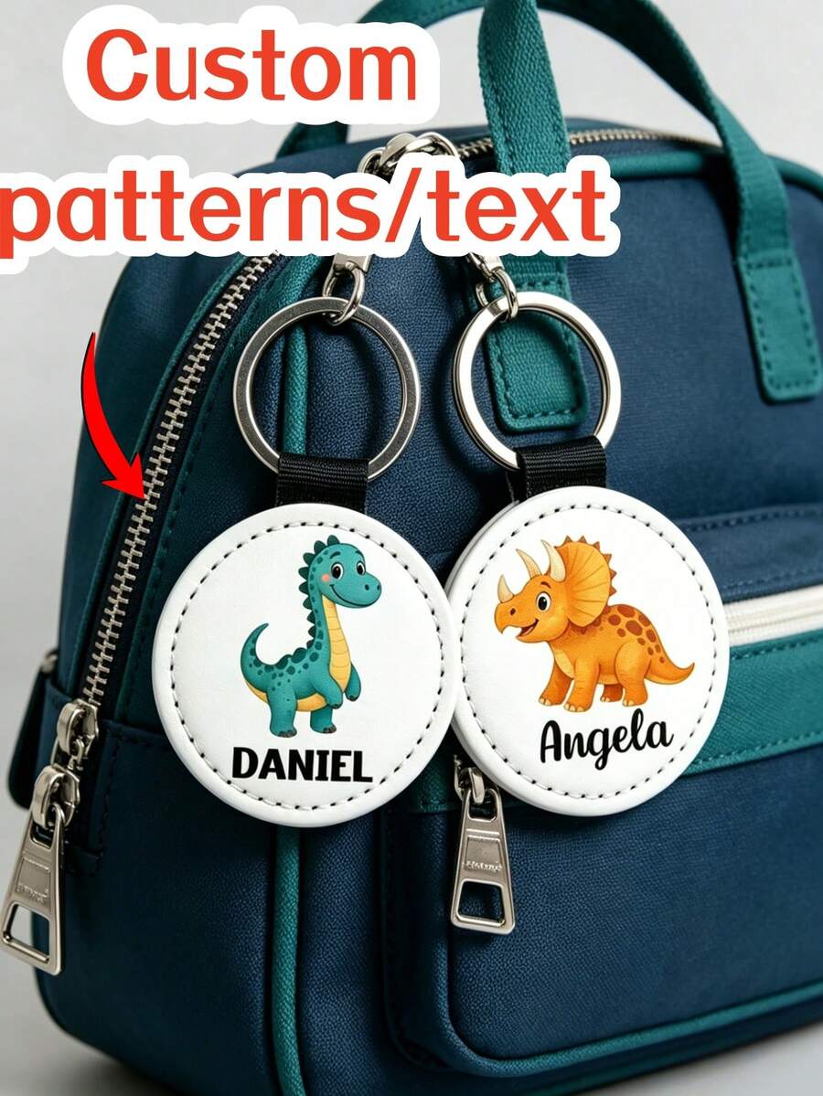 Customized Dinosaur Keychain For Kids, Personalized Name Engraving, PU Leather Material Key Ring, Cute Cartoon Backpack Charm, Back To School - Multicolor - View 1