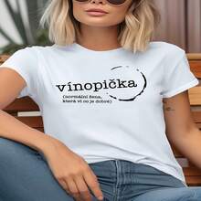 1 pieza clásica y versátil, camiseta de manga corta de algodón puro con estampado de vino para mujeres, ideal para usar en todas las estaciones. Estilo moderno - Blanco - Ver 2