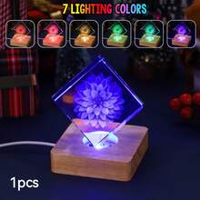 1pc LED Wooden Display Stand, 3D Crystal Glass Resin Art Display Rack, Aroma Diffuser Decor, Warm Light, White Light, Warm White Light, RGB Color Lighting Modes, Desktop & Room Decorative Art, Glowing Night Light, Creative Holiday Gift Ambient Lamp, USB Powered Desk Lamp - Multicolor - View 36