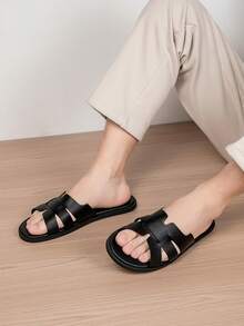 Sandal Selop Musim Panas, Desain Minimalis, Tali Ganda yang Bernapas, Tekstur Anyaman, Elegan untuk Dipakai di Luar & Dalam Ruangan - Hitam - View 7