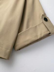 Mantel Trench Pendek Berkerah Lengan Pendek Kancing Ganda - Khaki - View 6
