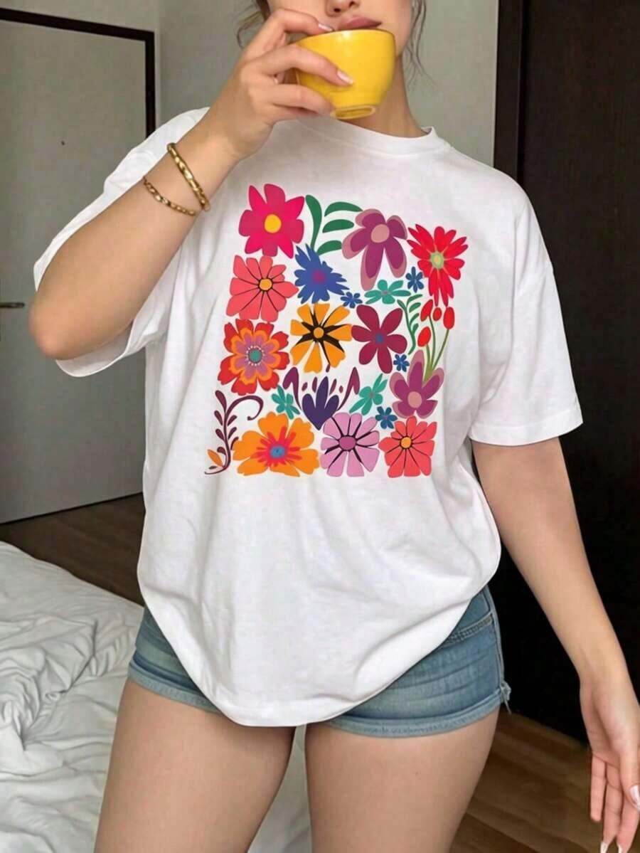 Women's Letter Print Casual T-Shirts, Commemorative T-Shirt, Funny T-Shirt, Women's Casual Print T-Shirt, Short Sleeve, Round Neck, Spring/Summer Local Urban Fashion. GZDB - 白色 - 查看 1