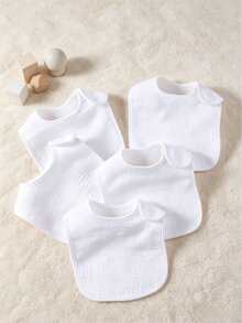5pcs Muslim Cotton Baby Bibs, Breathable Absorbent Soft Burp Cloths - White - View 1