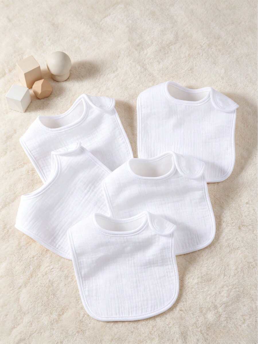 5pcs Muslim Cotton Baby Bibs, Breathable Absorbent Soft Burp Cloths - White - View 1