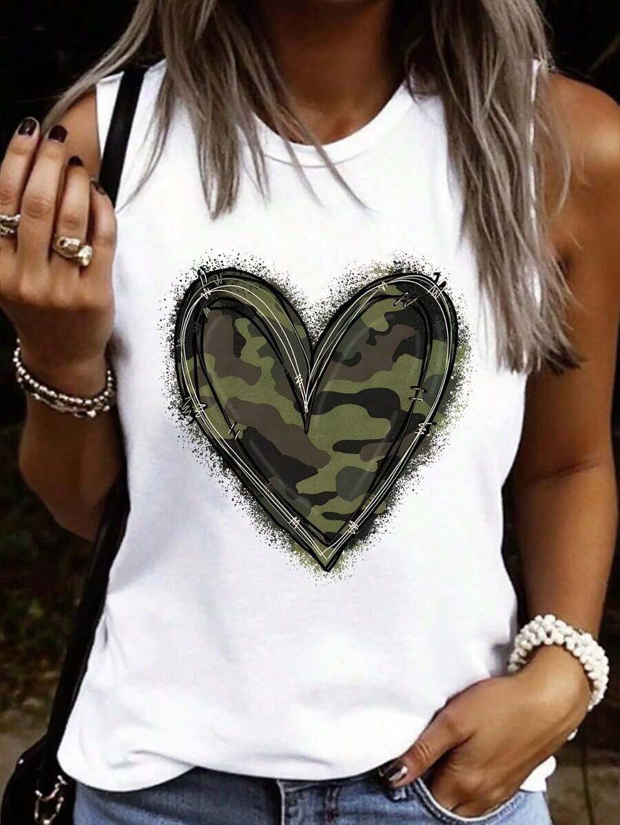 Camiseta de tirantes casual y versátil de unicolor y cuello redondo para mujer - Blanco 2 - Ver 1