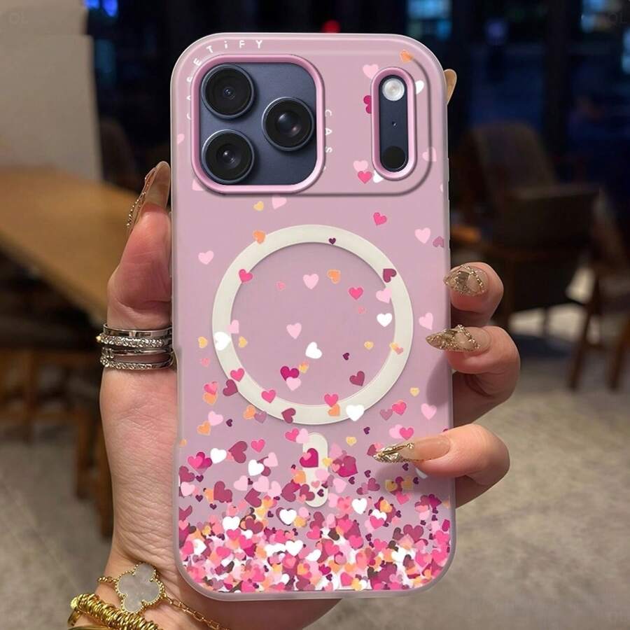 Funda para teléfono: Funda protectora con corazones dispersos, nuevo estilo dulce y genial, elegante y atrevida, funda magnética de gelatina con diseño navideño de dibujos animados 2 en 1, compatible con la serie 17.Adecuado para varios modelos de 17, 16, 15, 14, 13, 12, 11, Plus, Air, Pro Max - Amarillo - Ver 1