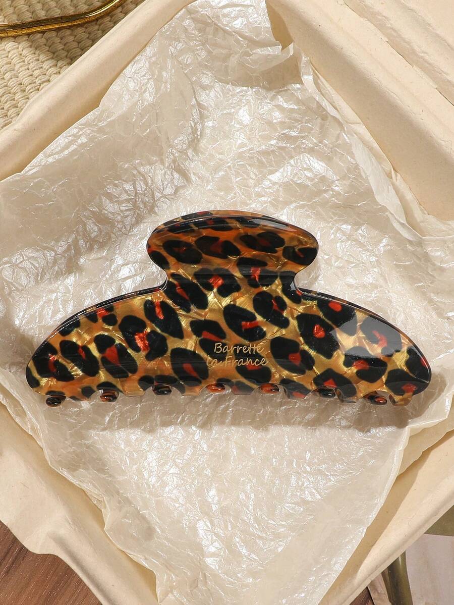 1个驼色豹纹琥珀色亚克力半圆形发爪夹,百搭波西米亚风配饰,适用于盘发、马尾辫、日常休闲佩戴 - 彩色 - 查看 1