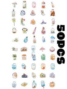 50 Stücke, transparente Cartoon-Design Aufkleber, PET-Material, kreatives und ästhetisches Design Aufkleber, jeder ist anders, geeignet für Handyhüllen, Tablets, Laptops, Koffer, Autos, Notizbücher, handgeschriebene Tagebücher und mehr. - 50 Stück - Übersicht 8