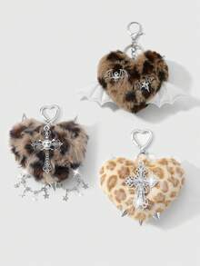 1 pieza Llavero con dije de bolso con patrón de corazón cruzado, remache de strass y degradado de leopardo multicolor retro - Multicolor - Ver 1