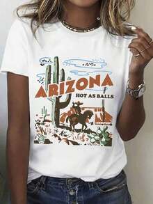 Under The Radar Women's 100% Pure Cotton T-Shirt, Arizona Desert Print, Crew Neck, Short Sleeve, Breathable Pure Cotton T-Shirt For Spring And Summer, Casual Sports Top, Ideal Gift. 100% Cotton - Vintage Street Style Unisex Loose Cotton Short Sleeve Crew Neck T-Shirt - 白色 - 查看 1