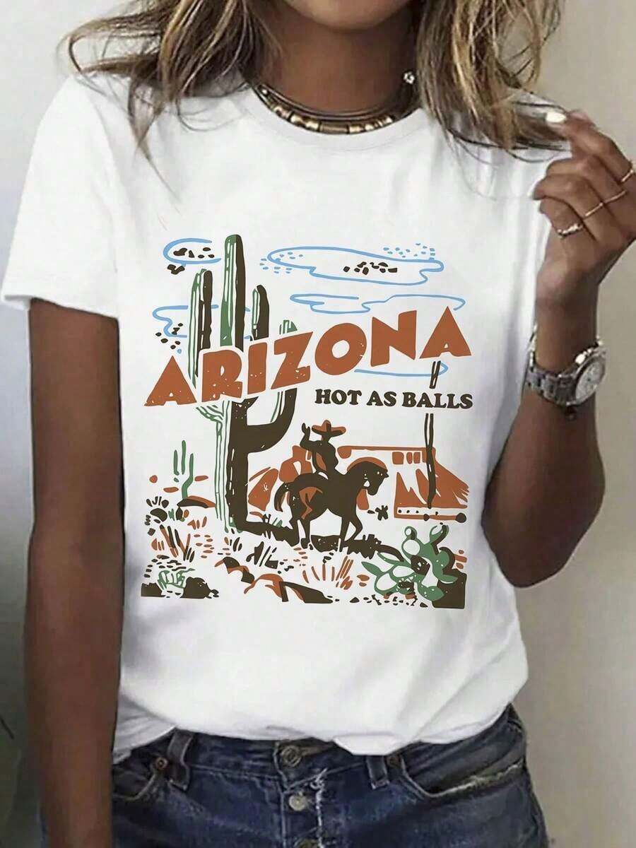 Under The Radar Women's 100% Pure Cotton T-Shirt, Arizona Desert Print, Crew Neck, Short Sleeve, Breathable Pure Cotton T-Shirt For Spring And Summer, Casual Sports Top, Ideal Gift. 100% Cotton - Vintage Street Style Unisex Loose Cotton Short Sleeve Crew Neck T-Shirt - 白色 - 查看 1